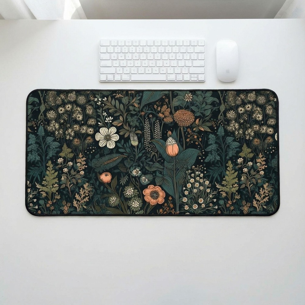 Vintage Gaming Accessories - Dark Cottagecore Mat, Floral Desk Mat,